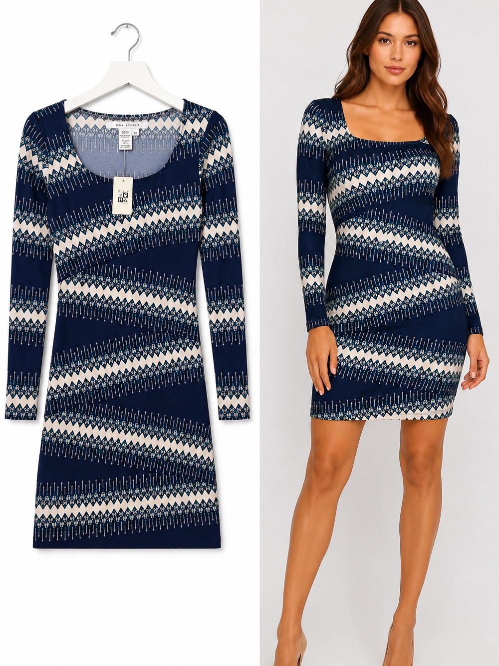 NWT MAX STUDIO Navy Geometric Bodycon Mini Dress XS